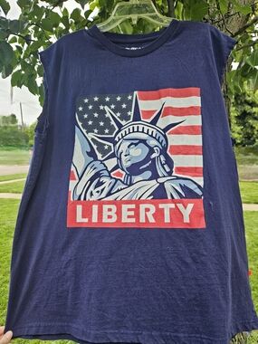 American Flag Fourth Of July Patriotic Women's Tank Top XL Liberty Grunge 80s